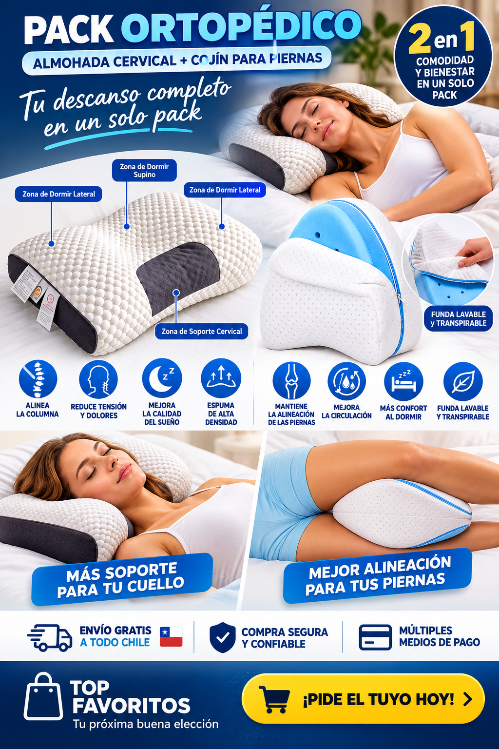 Pack Almohada Cervical + Cojín Piernas